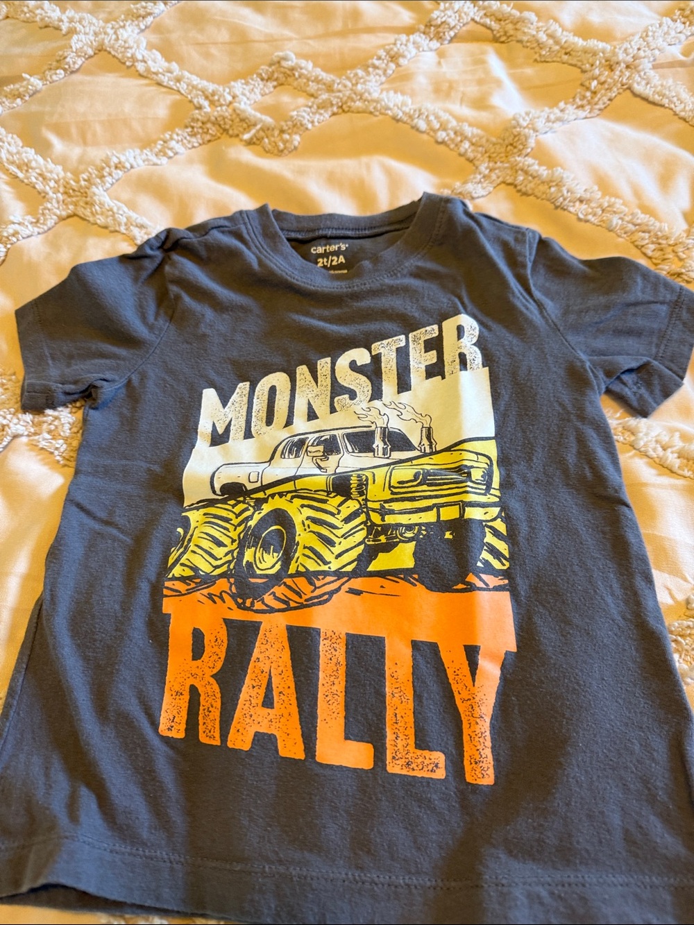 Carter's Charcoal Tee with Yellow & Orange Monster Truck Graphic